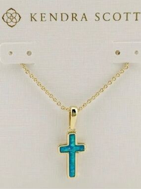 Kendra Scott Cross Gold Pendant Necklace in Kyocera Opal